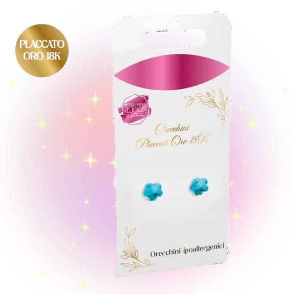 Orecchini Placcati Oro 18K Punto luce Fiore blu 2Easy New Bijoux