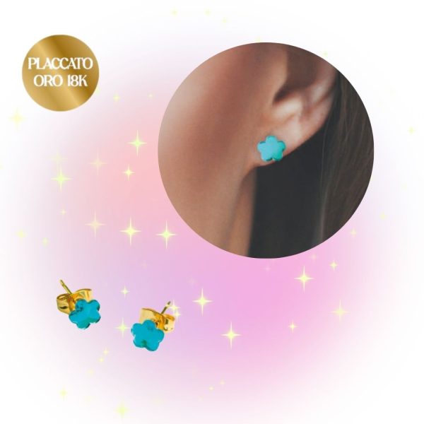 Orecchini Placcati Oro 18K Punto luce Fiore blu 2Easy New Bijoux