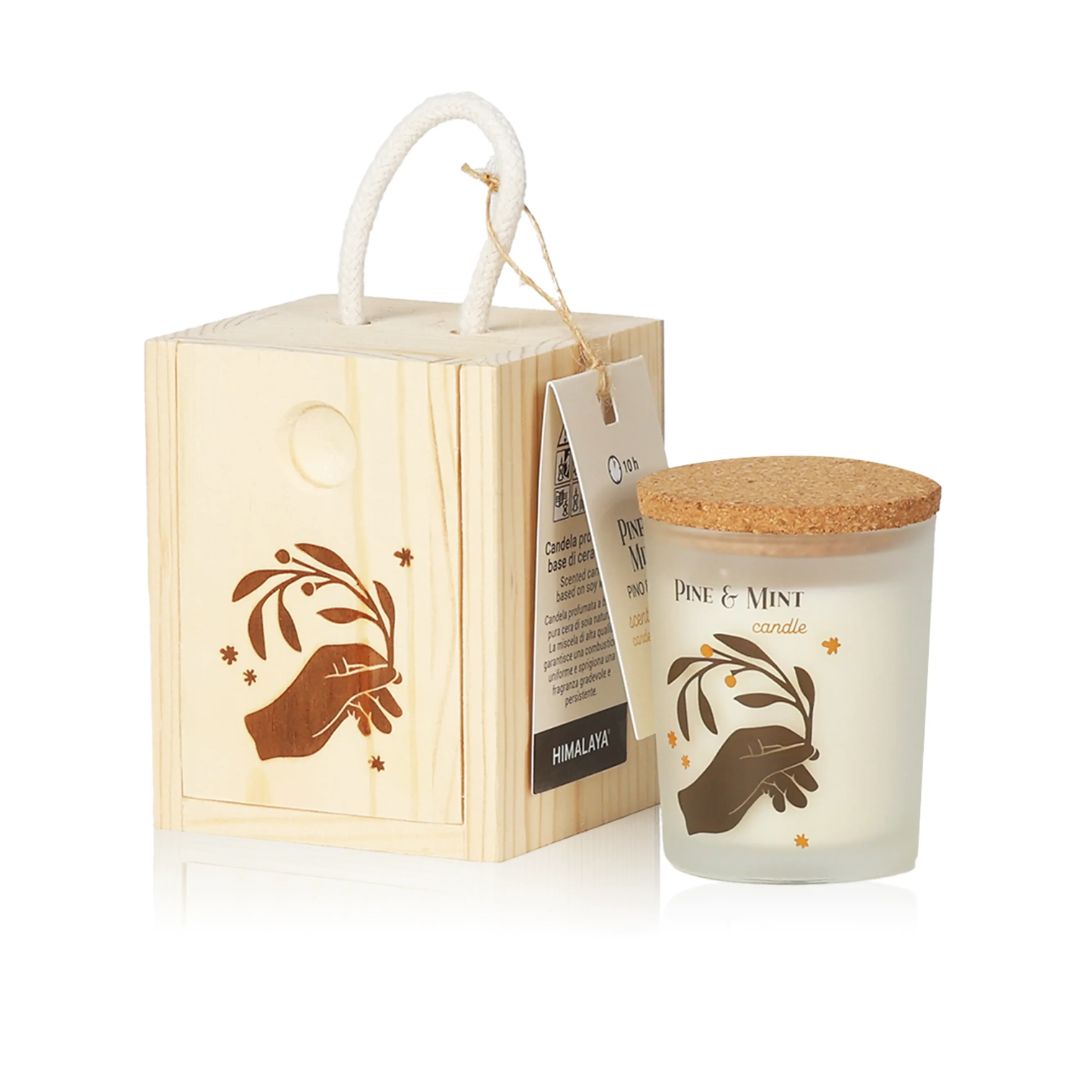Box Legno con Candela Pino e Menta Himalaya