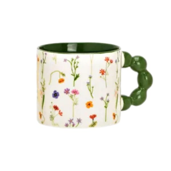 Tazza con fiori e manico di perle Verde
