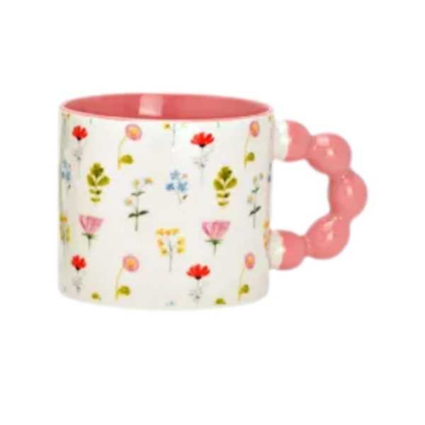 Tazza con fiori e manico di perle Rosa