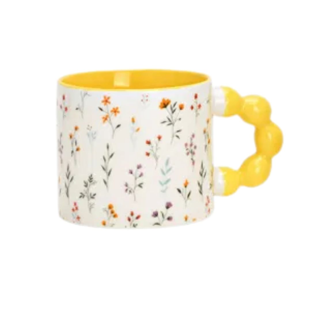 Tazza con fiori e manico di perle Gialla