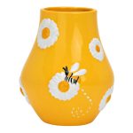 Vaso decorativo giallo con api e fiori