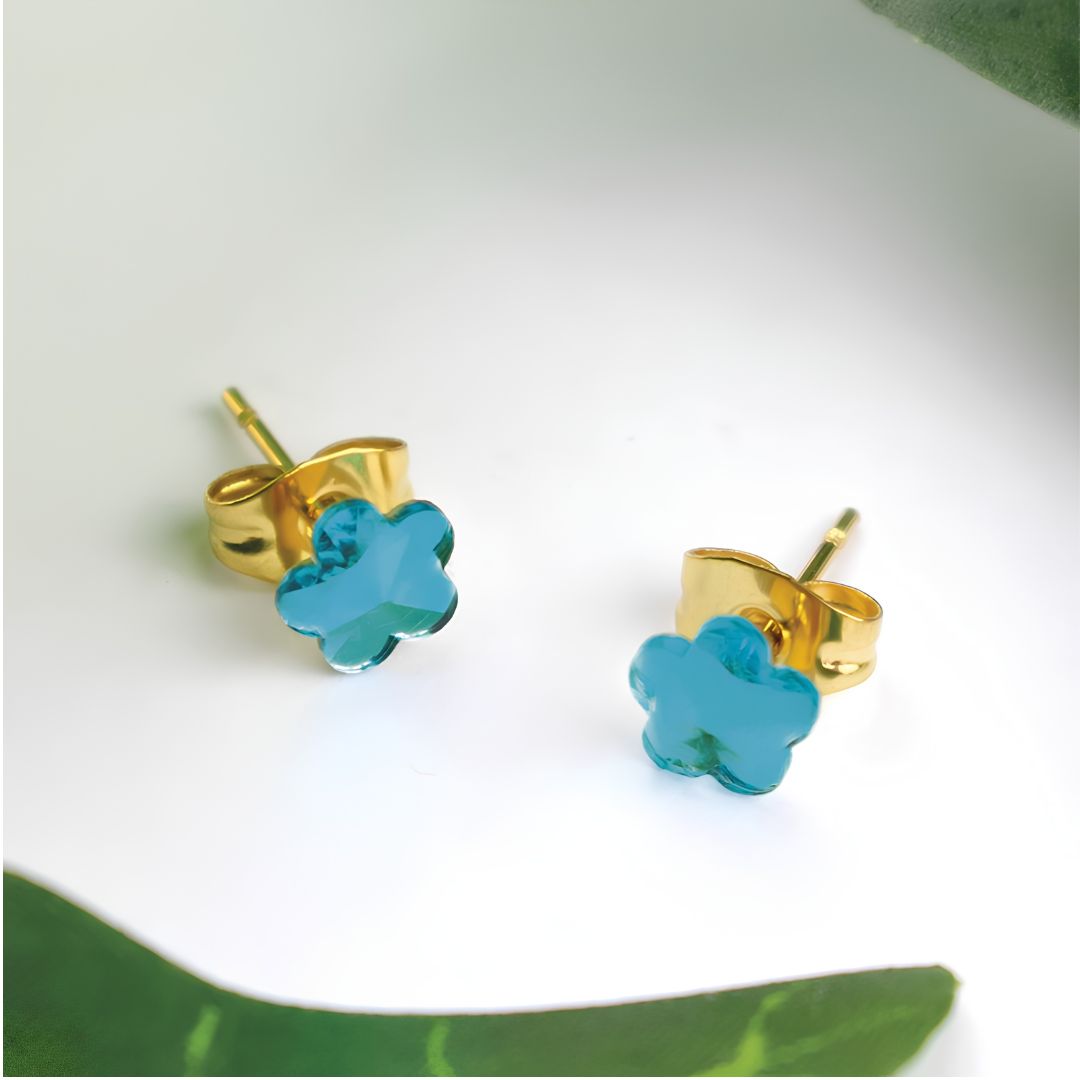 Orecchini Placcati Oro 18K Punto Luce Fiore Blu 2Easy New Bijoux
