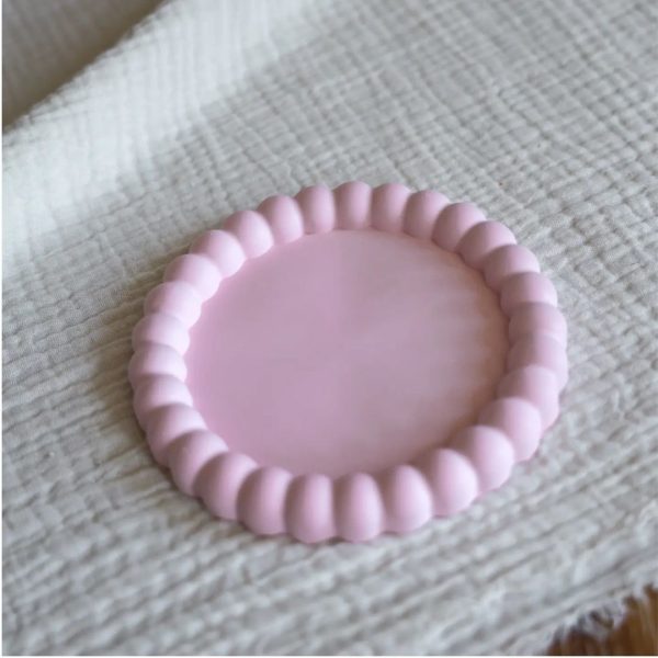 Vassoio rotondo artigianale con bordo a bolle stretto rosa