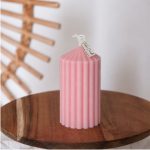 Candela artigianale a colonna circo rosa