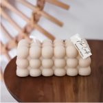 Candela artigianale a bolle con due stoppini beige